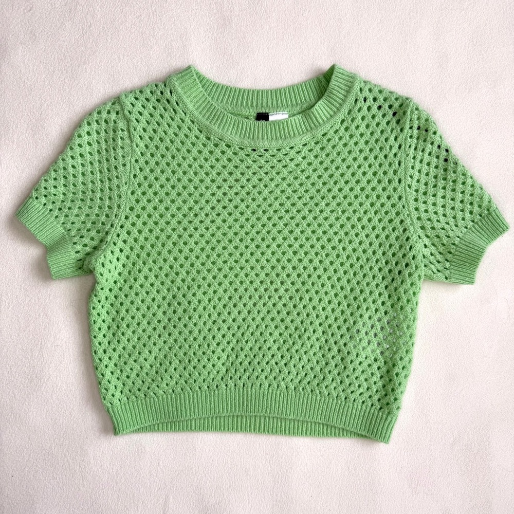 DIVIDED lime green knit crochet crop top tee y2k rave • size XS